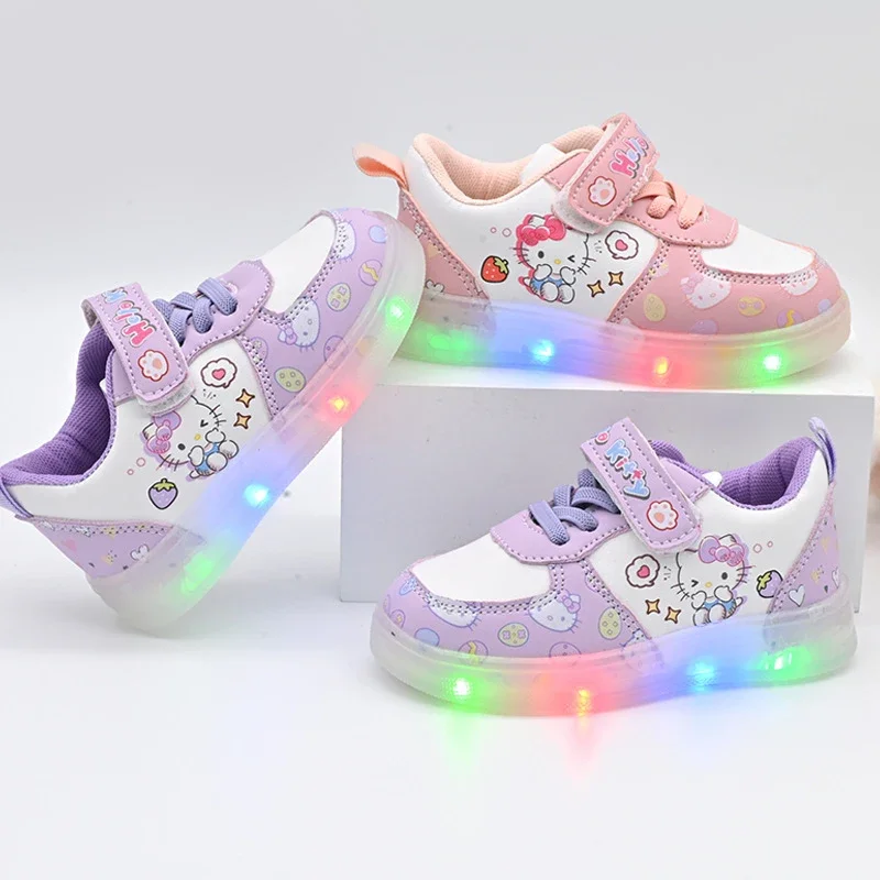 

Hello Kitty Anime Kawaii Ins Fashion Light Board Shoes Cute Cartoon Kt Cat Soft Sneakers Lovely Gifts Birthday for Girls