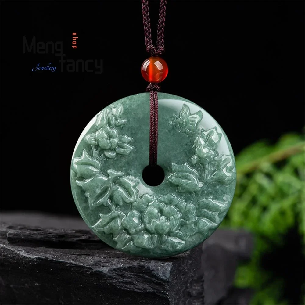 

Natural A-goods Jadeite Blossoms of Fortune Peace Button Ice Jade Pendant Exquisite Simple Retro Best Selling Fashion Jewelry