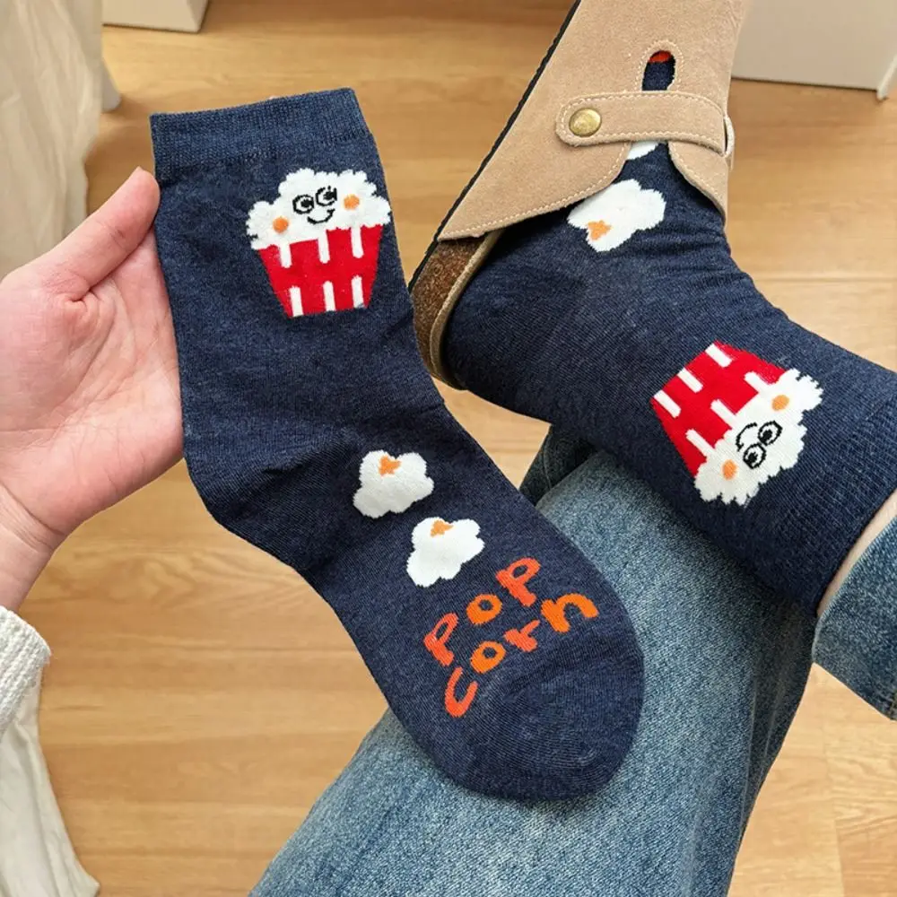 4Pairs Soft Cotton Cartoon Short Socks Cookies Patchwork Women's Stockings Cheese Ankle Hosiery Mid Tube Socks Girl