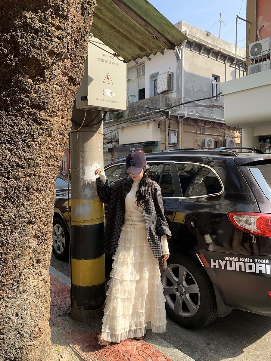 Südkorea Dongdaemun Frühling Neue Fee Kleid Schichten Mesh Spitze Mittellangen Puffy Kuchen Rock für Frauen Tiered Rock a660