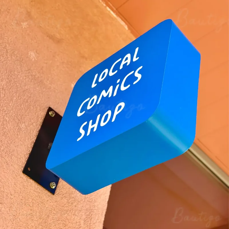 Custom Blue Metal Light Box Sign Outdoor Business Storefront LED Acrylic Illuminated Signboard Waterproof Double Sided Signage