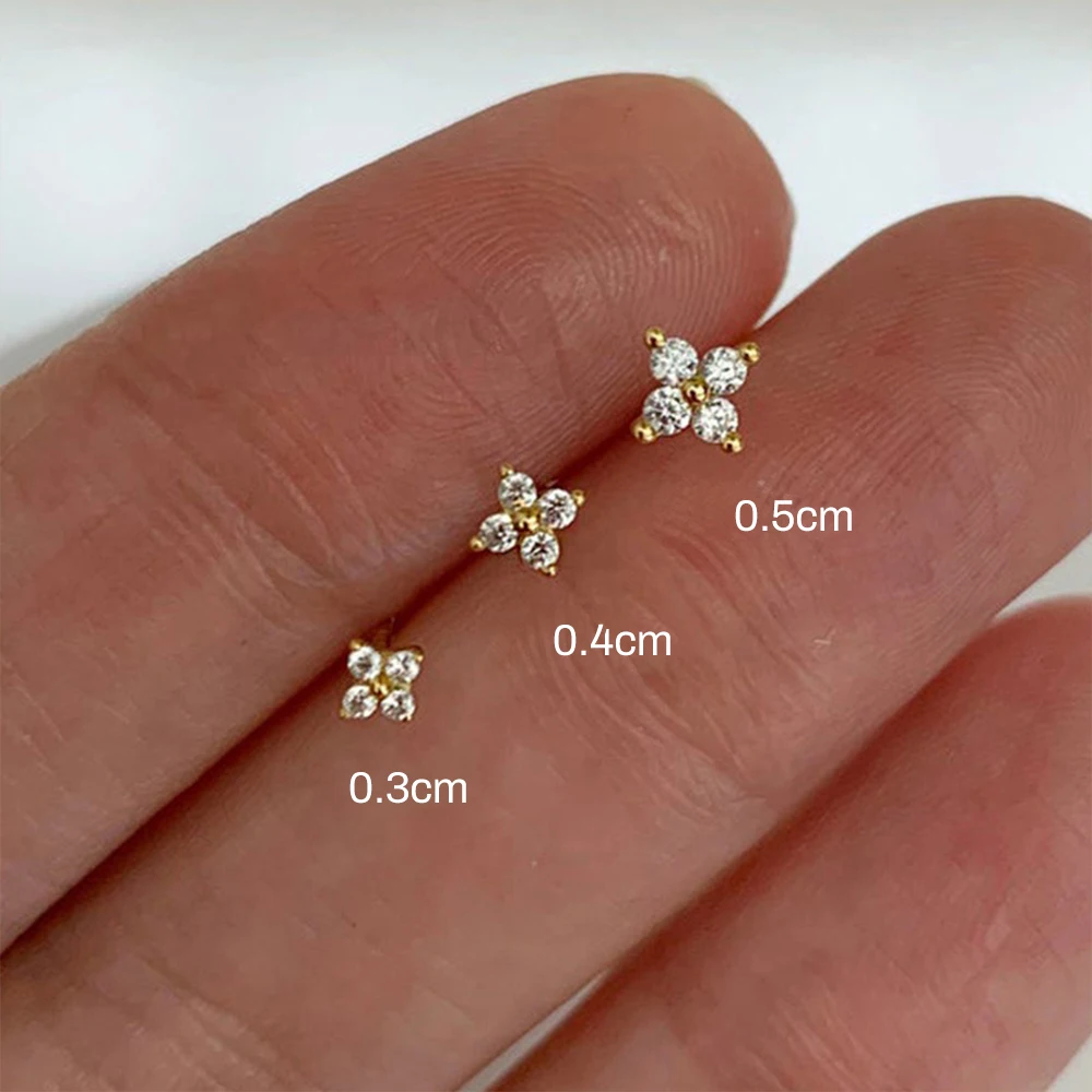 ROXI 925 Sterling Silver Multi-size Four-petal Flower For Women Cartilage Helix Flat Back Piercing Earring Dainty Jewelry Gifts