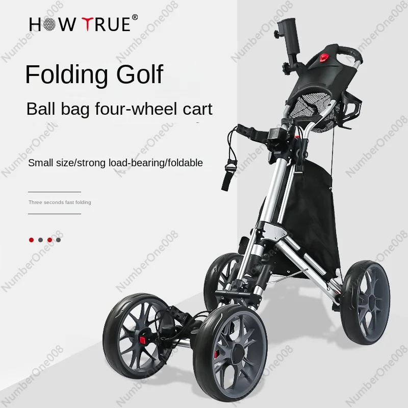 Golf Four-wheel Ball Chartered Cart Trolley Youth Game Trolley Foldable with Brake Kettle Holder Cart