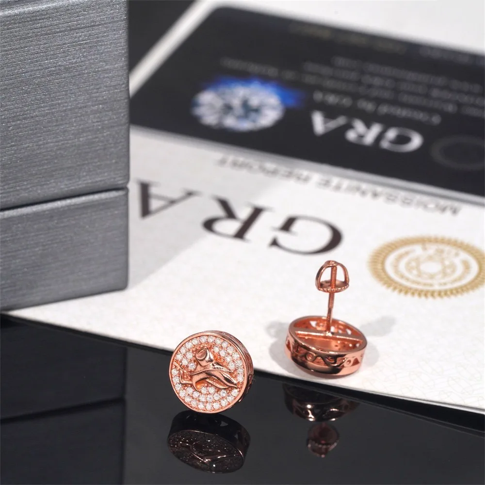 Iced Out D-Farbene Moissanit Handgefertigte Ohrstecker mit Schraubverschluss, Hip-Hop Rock 925 Sterling Silber Diamant-Ohrringe, Testergeprüft mit GRA – Detail 5
