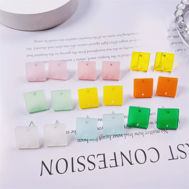 Wholesale 100pcs/lot 15mm color print geometry square shape acrylic fashion Steel needle Stud earrings diy jewelry accessory