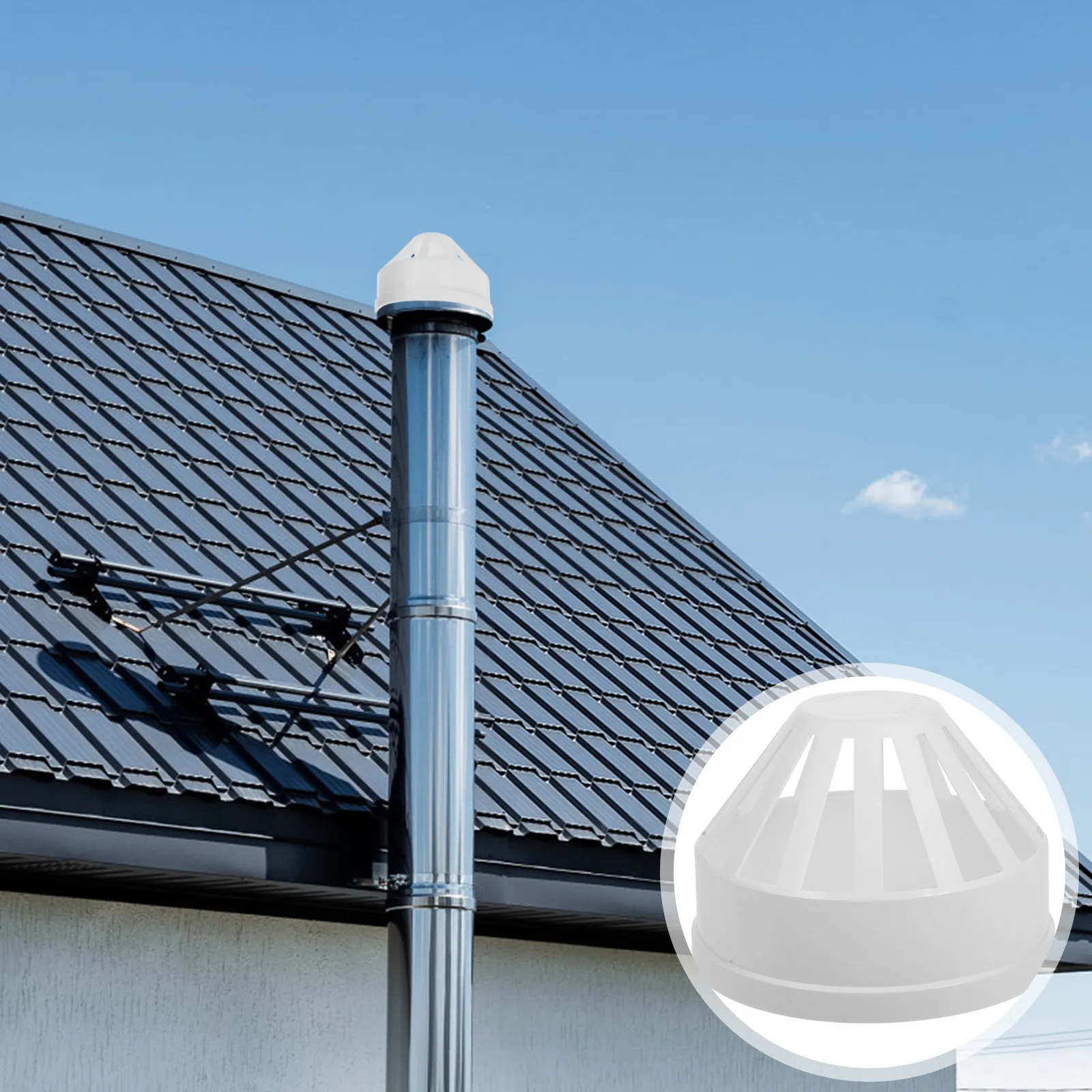 Outdoor Range Hood Exhaust Air Vent Cap PVC Chimney Cover Part Rain Protection Ventilation Efficiency Easy Install Chimney Air