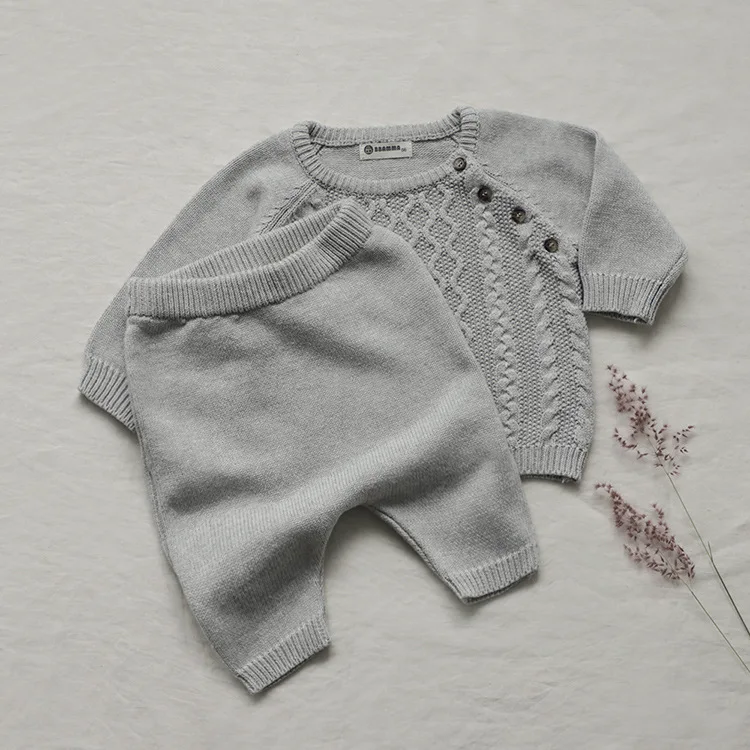 2026 Spring New Baby Long Sleeve Clothes Set Infant Boy Girl Knitted Sweater + Pp Pants 2pcs Suit Toddler Solid Casual Outfits