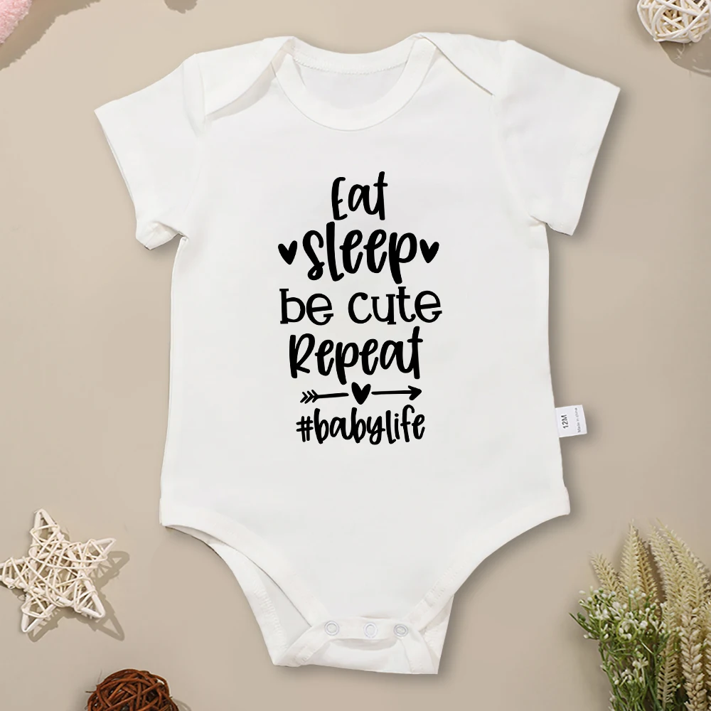 Funny Letter Print Baby Boy Clothes Simple Fashion Trend Summer Toddler Bodysuit Comfy Casual Cotton Breathable Infant Onesie