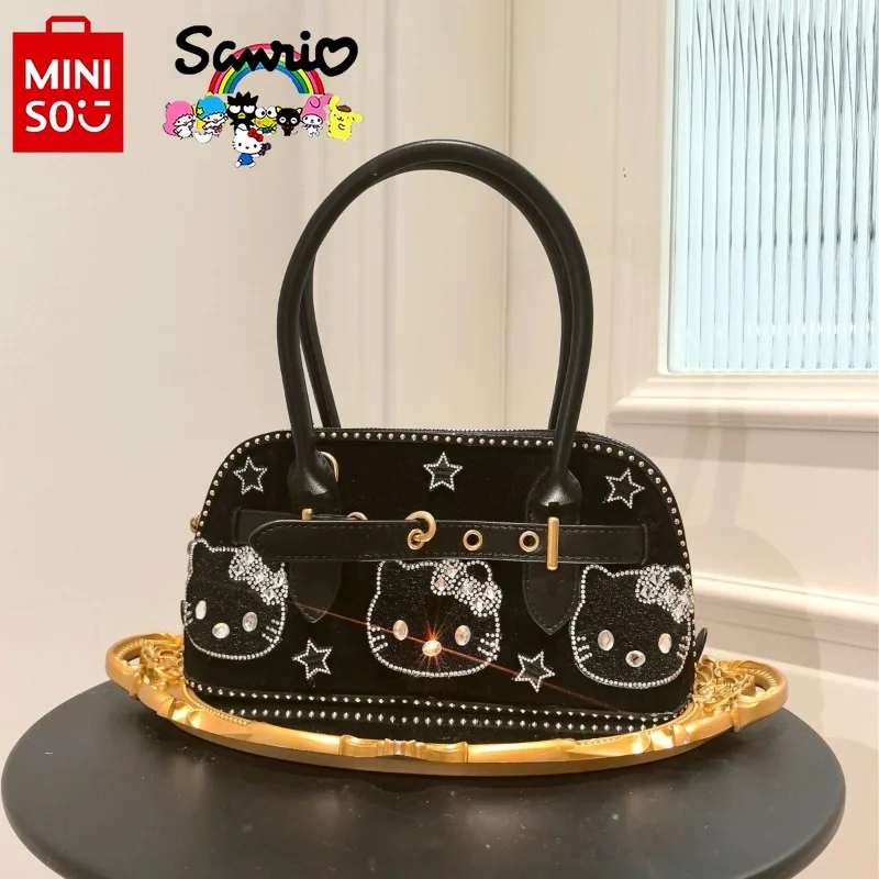 Hello Kitty 2025 New Women's Handbag Fashion High Quality Women's Shoulder Bag Solid Color Cartoon Versatile Banquet Women's Bag