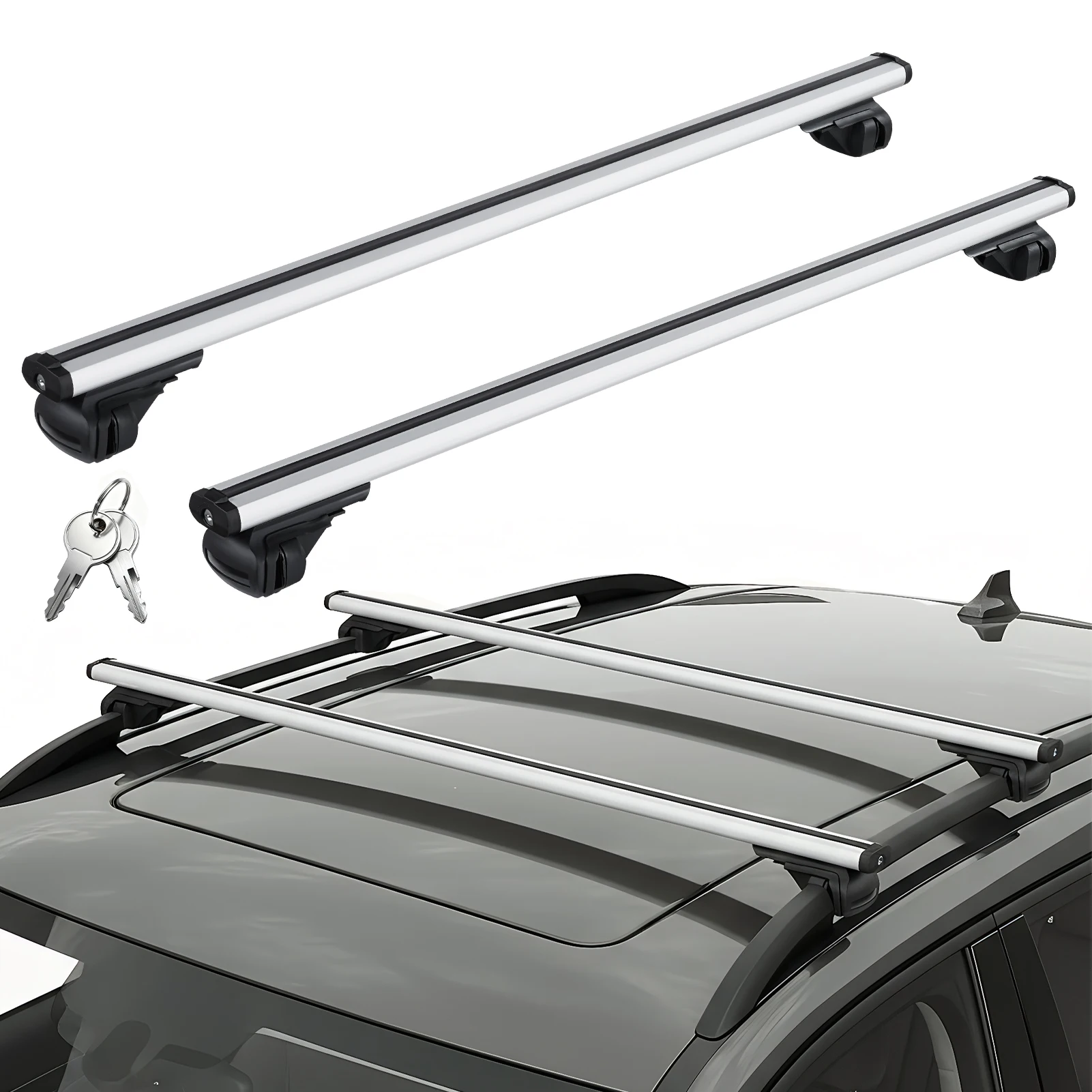 1 Pair 120cm Car Roof Crossbars Anti-theft Lock Roof Rack Compatible with Vehicles with Longitudinal Rails for Luggage Cargo Transport