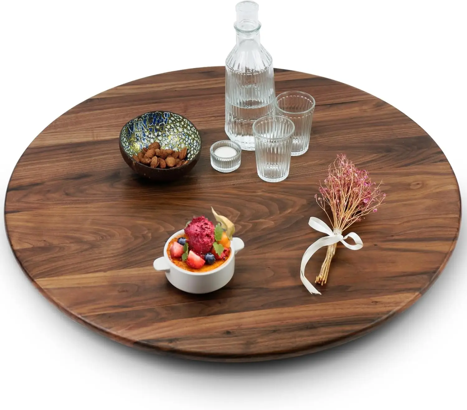 30 Inches Black Walnut Wood Lazy Susan Organizer, Solid Wooden Round Turntable, Rotating Tray for Table Top/Counter Top