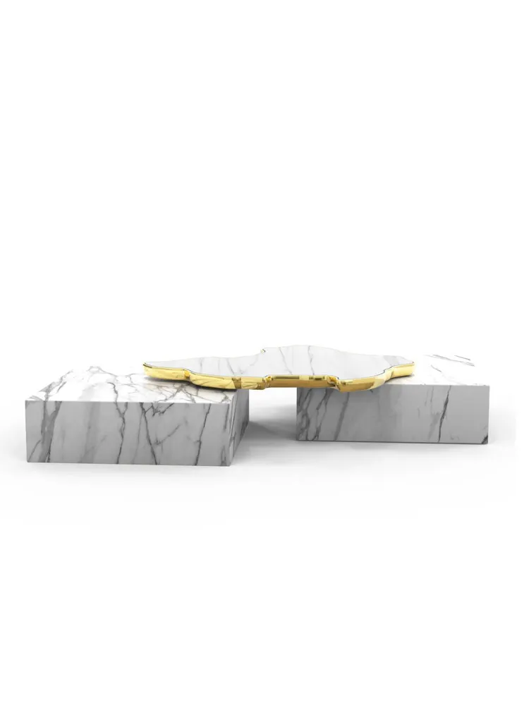 Natural Jazz White Marble Combined Tea Table High-End Rectangular Large Tea Table Stainless Steel