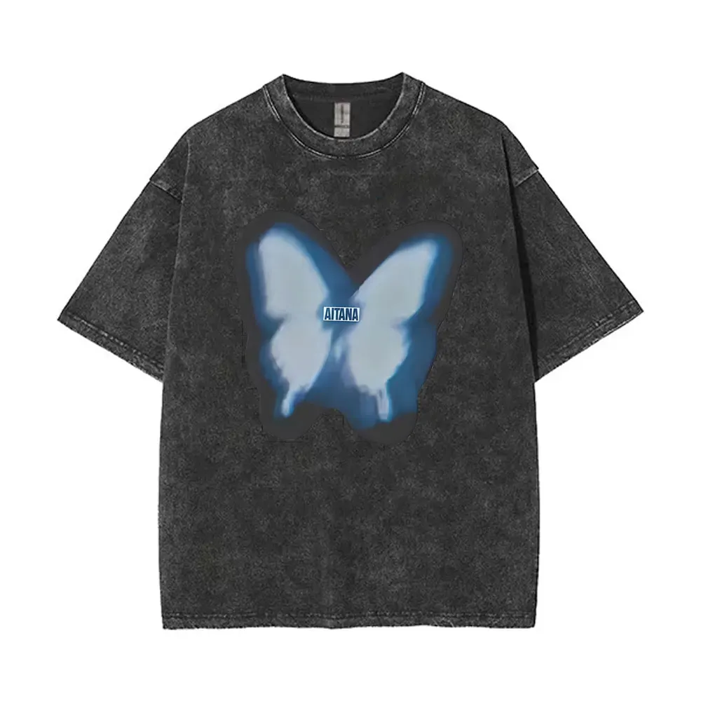 

Washed Vintage Aitana Butterfly Graphic T-shirt CUARTO AZUL T-shirts Men Women Fashion Pop Music Oversized T Shrits Streetwear