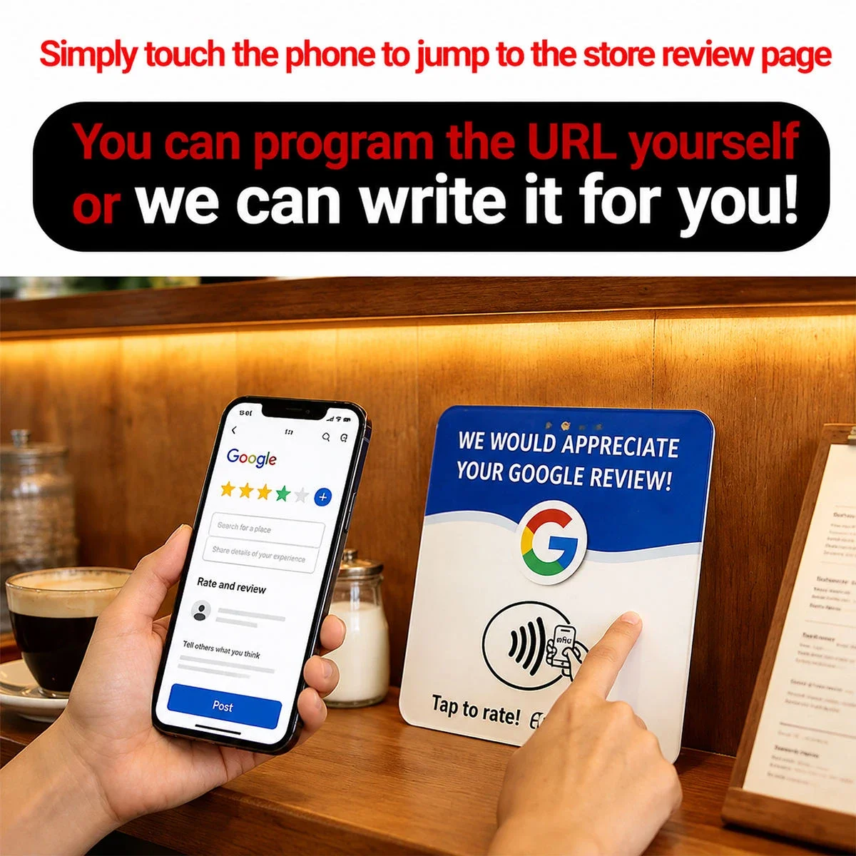 10pcs Google signboard card Acrylic NFC Code Tap Business Desktop sticker Google Card RFID NFC Card Google Review Card