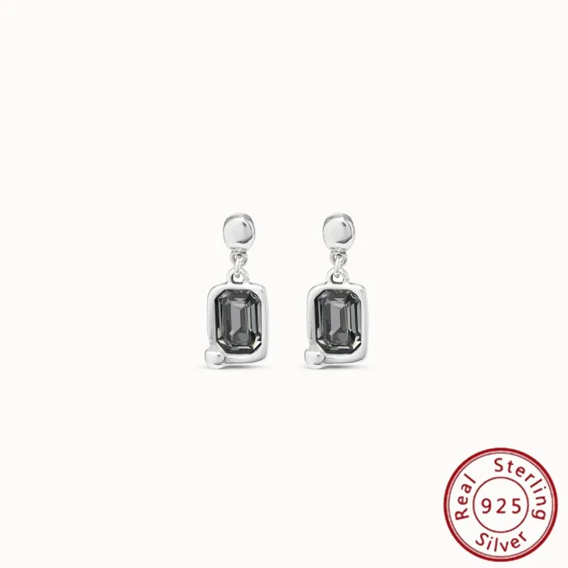 

S925de50-Quadrilateral Grey Crystal Earrings for Women, Festival Romantic Gift, Fashion Charm Jewelry, Original