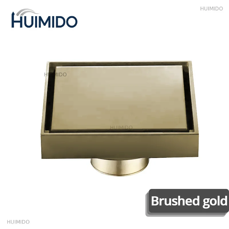 High Quality Bathroom Accessories Brass Matte Black Finish Bath Shower Floor Drain 100x100mm Square Waste Drain
