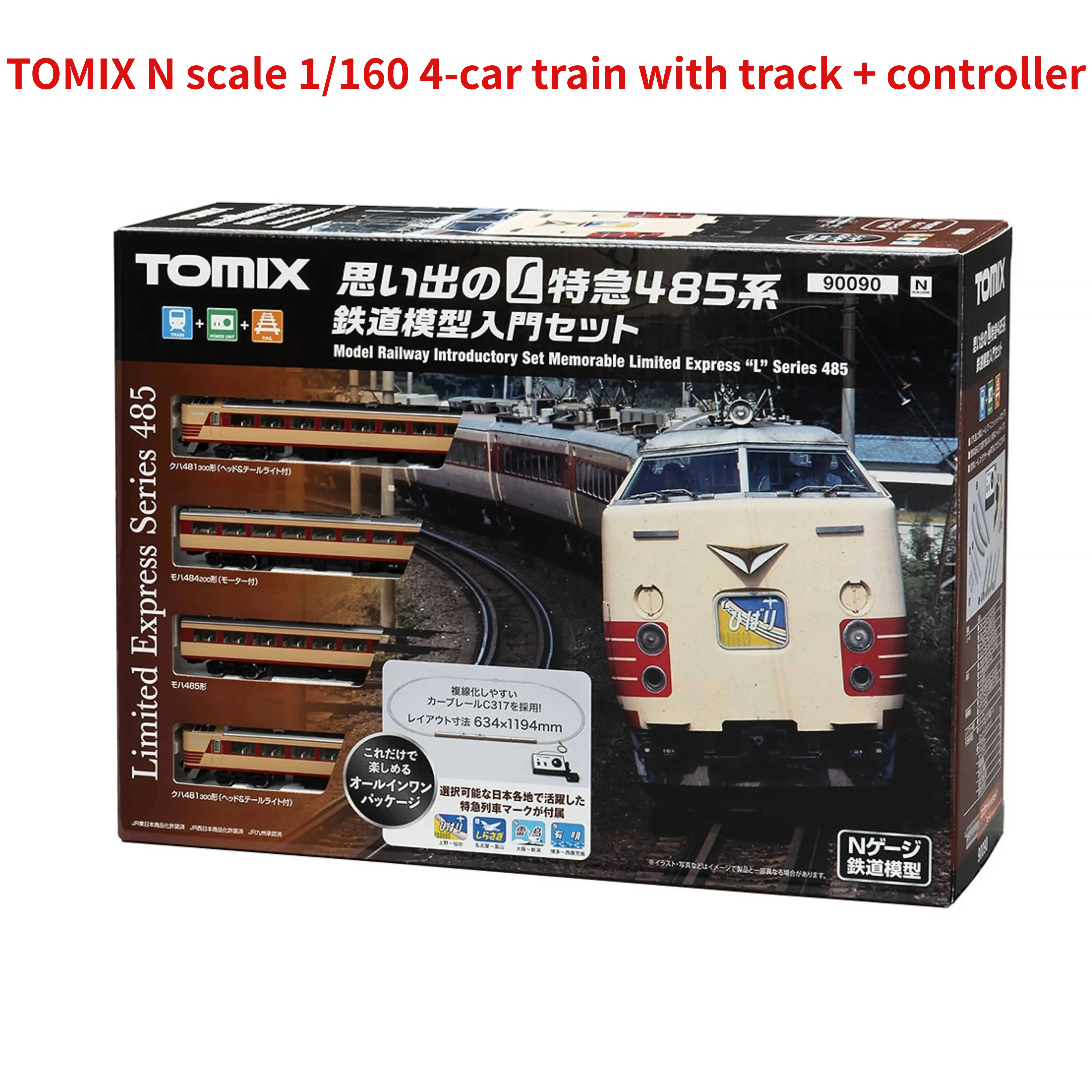 TOMIX N Scale 1/160 Train Model Set 90090 Starter Set Limited Express 485 Series 4 Sections with Track + Controller Train Model