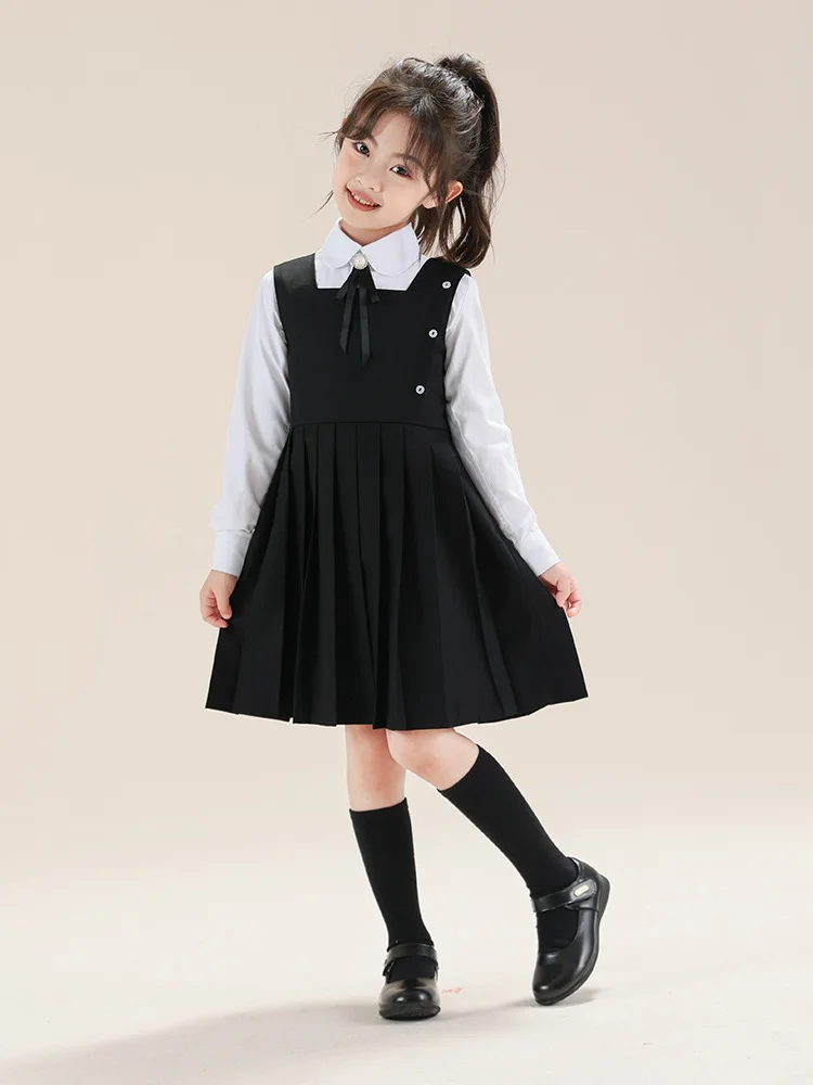 Kids Japanese Preppy Style Collar Pleated Party Jumper Dress Girls Toddler Cute Clothes Children Spring Fashion School Uniforms