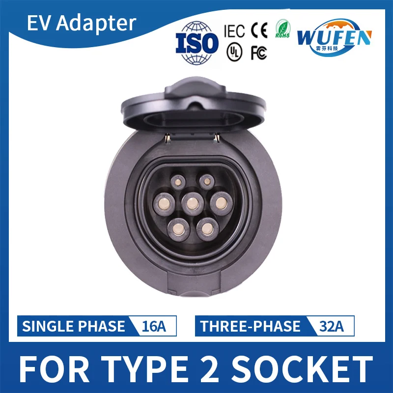 WUFEN Type 2 connecteur de prise femelle prise CE IEC 62196-2 32A 3P 22KW 4 points fixe AC EV charge adapté au câble de chargement