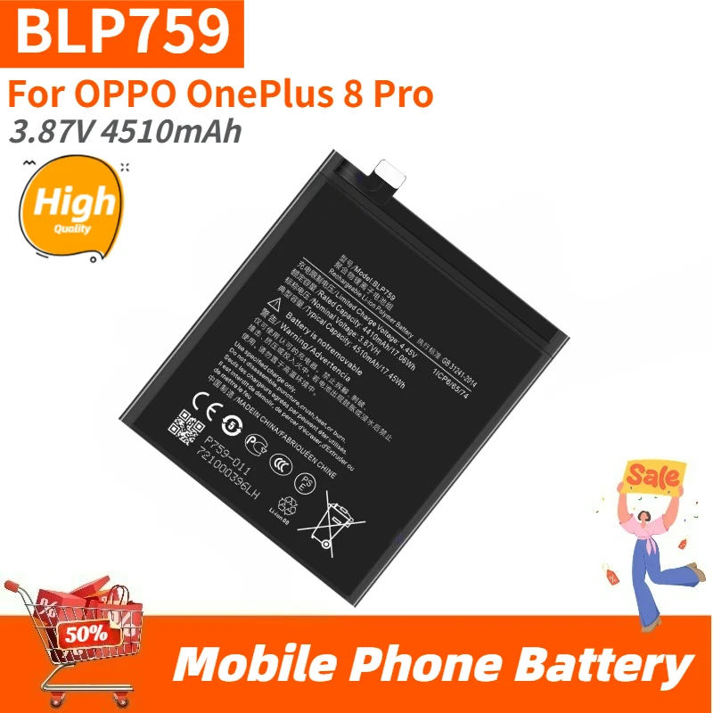 High Quality BLP759 Mobile Phone Battery 3.87V 4510mAh For OPPO OnePlus 8 Pro Brand New Replacement Battery