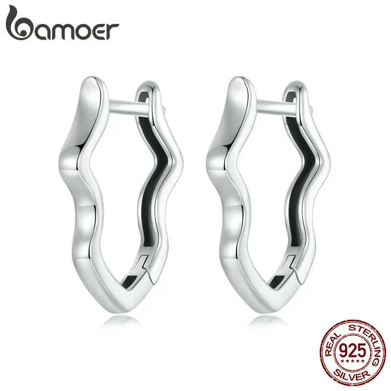 BAMOER 925 Sterling Silver Dainty Wave Huggie Hoop Earrings Hypoallergenic Ear Buckles for Women Jewelry Gift SCE1761