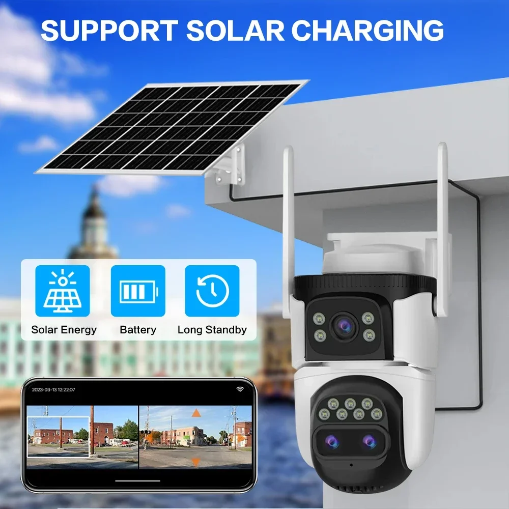 15MP 4G Solar-Powered Outdoor Camera with Dual Lens 10X Zoom Auto-Tracking IP66 Waterproof Infrared Night Vision Wide-Angle View