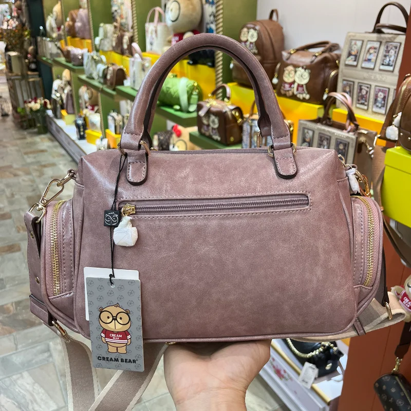 CREAM BEAR Boston Handbag Cartoon Cute Large Capacity Casual Fashion Multifunctional One Shoulder Crossbody Hand Bag New 2024