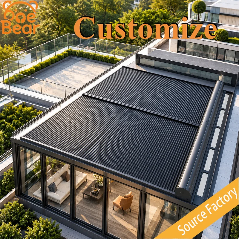 Customizable Waterproof Commercial Aluminum Retractable SkyAwning Windproof Roof Shade For Cafe Restaurant Backyard Patio Canopy