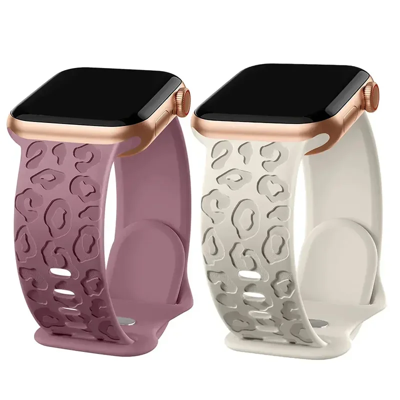 

Engraved Strap For Apple Watch Band 44mm 40mm 45mm 49mm 41mm 38mm 42mm Leopard silicone bracelet iwatch series 7 se 3 6 8 ultra