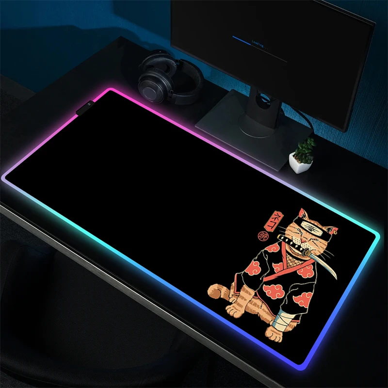 

Japanese Cat Mouse Pad RGB Gaming Mousepad Gamer Rubber Computer Desk Mat Large HD Print Mouse Mat LED Locking Edge Accessories