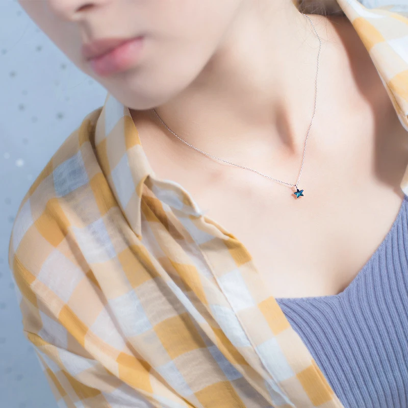 Modian New 925 Sterling Silver Retro Mini Blue Star Charms Pendant Necklace Fit Women Adjustable Necklace Original Fine Jewelry