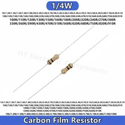 1000PCS 1/4W Carbon Film Resistor 5% 1R 1M 10R 100R 220R 330R 1K 2.2K 3.3K 4.7 6.8K 10K 22K 47K 100K 10 100 220 330 470 910 ohm