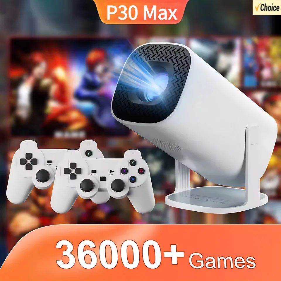 P30 Maxโปรเจคเตอร์HD 1080P Android 11 Proyectorคอนโซลวิดีโอเกม 2 ตัวควบคุมเกมไร้สายในตัว 3000 เกม