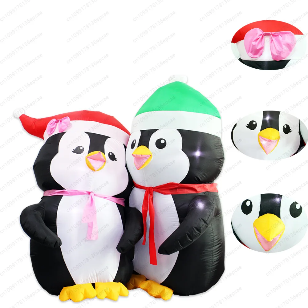 6FT Christmas Inflatable Christmas Fat Couple Penguin Lawn Outdoor Garden Glowing Air Model Decoration