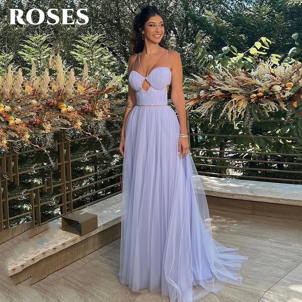 

ROSES Lilac Beach Special Occasion Dresses Pleat Sweetheart Formal Gown Spaghetti Strap Long Evening Dresses vestidos de fiesta