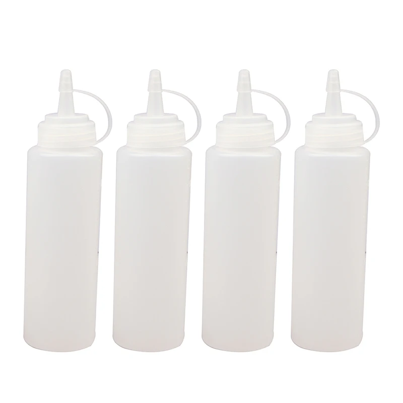 4Pcs 240ml Clear Squeeze Squirt Condiment Bottles Plastic Spiked Sauce Bottle Salad Dressing Dispenser Ketchup Container