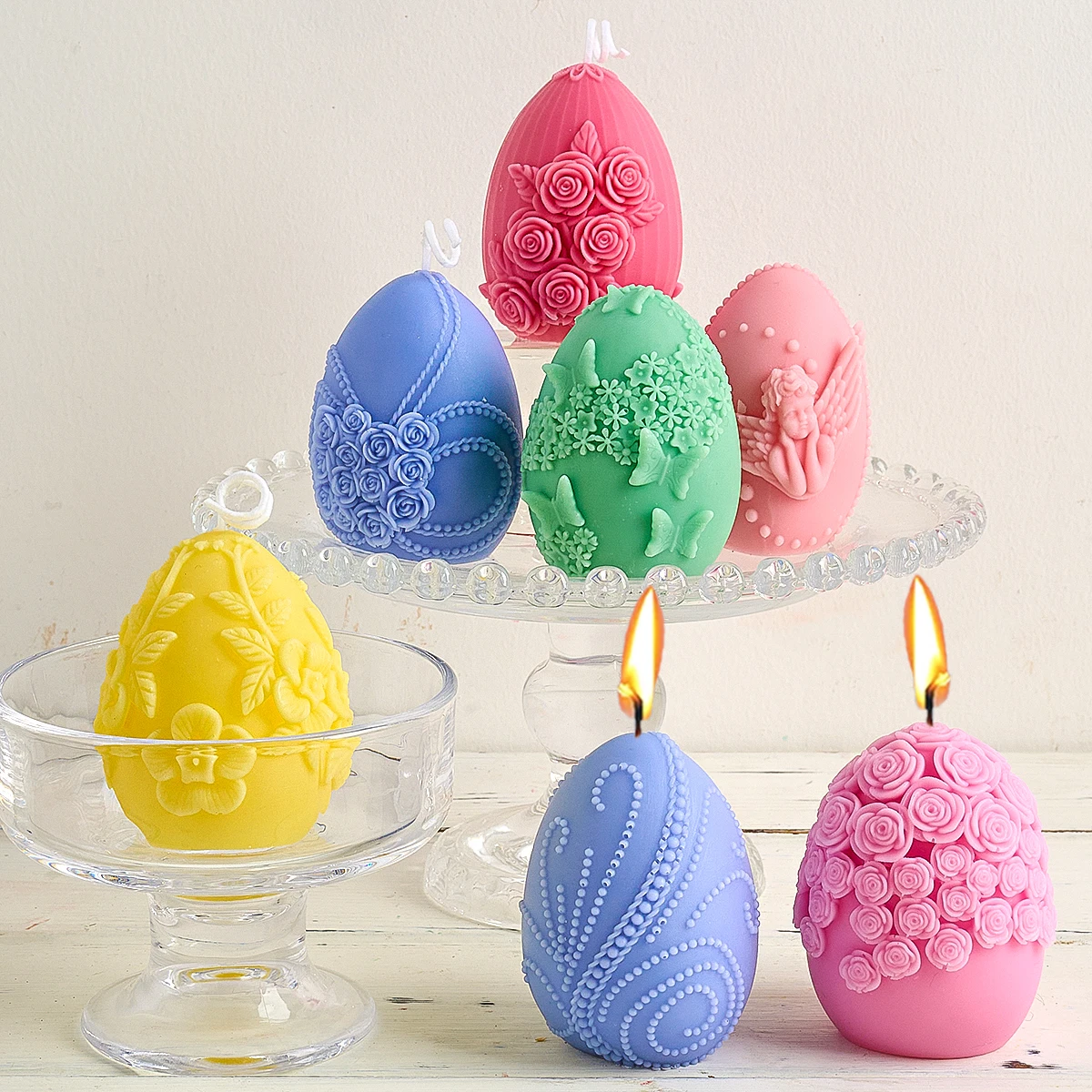 3D Easter Egg Series Candle Mold DIY Handmade Rose Butterfly Angel Egg Ball Silicone Mold Plaster Craft Ornament Making Supplies