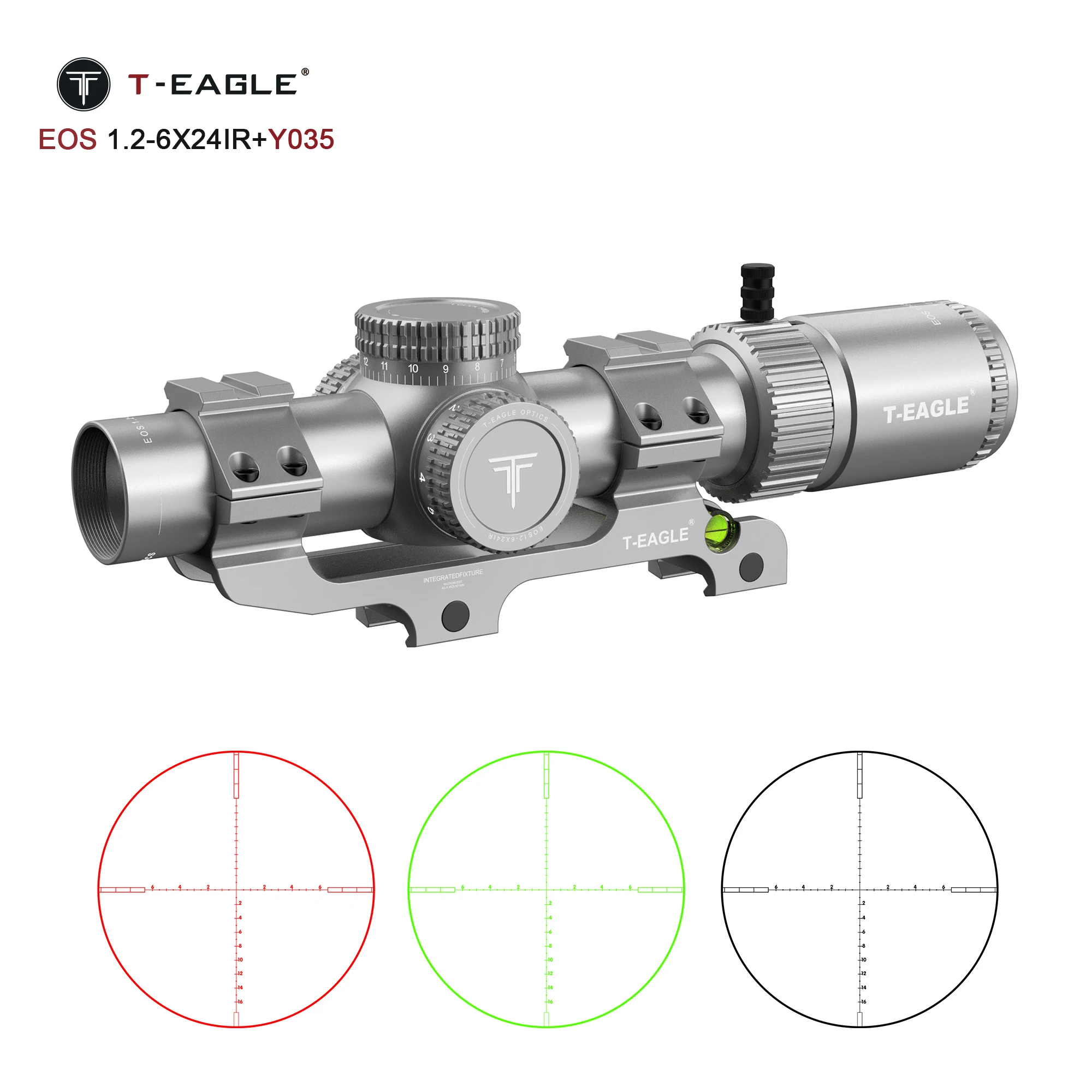 

T-EAGLE EOS 1.2-6 X24 IR Tactical LPVO Riflescope for Hunting Compact Scope 1/4MOA Lunetas With Red Green Light Fit Carbine.223