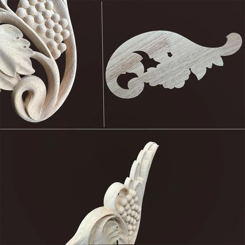 2Pcs Wood Carved Decal Corner Onlay Home Decoration Luxury Furniture Appliques Wood Decal Vintage Wood Figurines for Decor