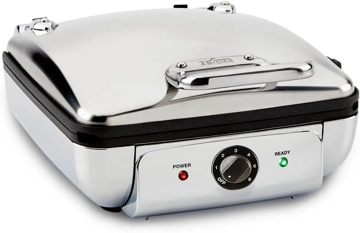 Stainless Steel Waffle Maker 4 Section, Thick Belgium Waffle Makers, Upright Storage 1600 Watts, Nonstick, 6 Browning Levels
