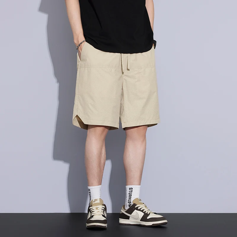 

Модные дышащие мужские летние тонкие быстросохнущие свободные повседневные брюки длиной до колена, удобная мужская одежда для активного отдыха