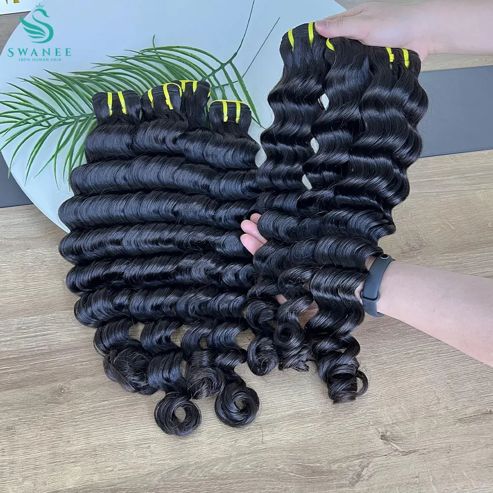 سواني 12A موجة عميقة حزم الشعر البشري الخام للنساء النسيج 26 28 30 بوصة عذراء وصلات شعر موجة عميقة الشعر 1/3 قطعة