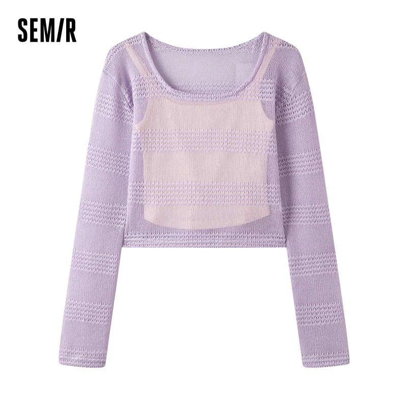 Semir Suit Women Hollowed Out Layered Camisole Two-Piece Set 2024 New Literary Base Layer Top Versatile Slimming Inner Wear