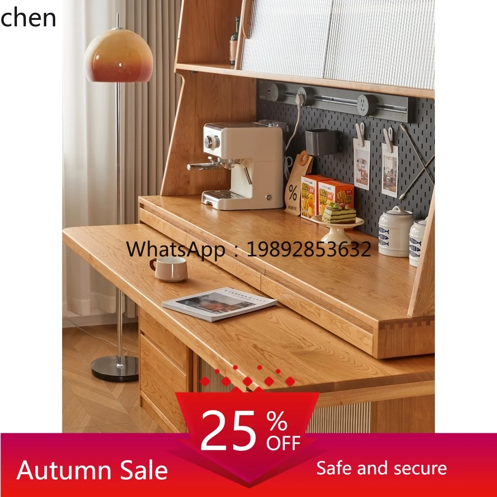 

Solid Wood Sideboard Rotatable Built-in Extendable Dining Table Integrated Multi-functional Storage Cabinet