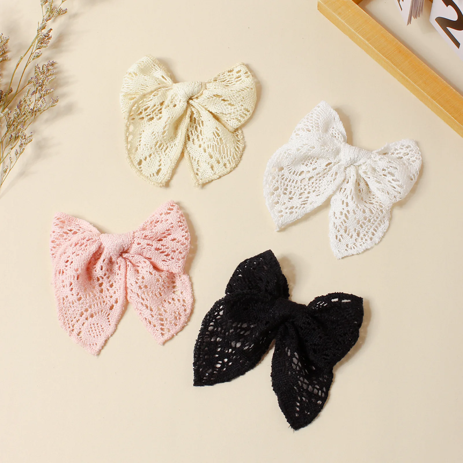 Baby Kids Mesh Bow Hair Clips 4 Inch Girls Fashion Ponytail Decor Hair Accessories For Party Children Cute Lace Butterfly Clips