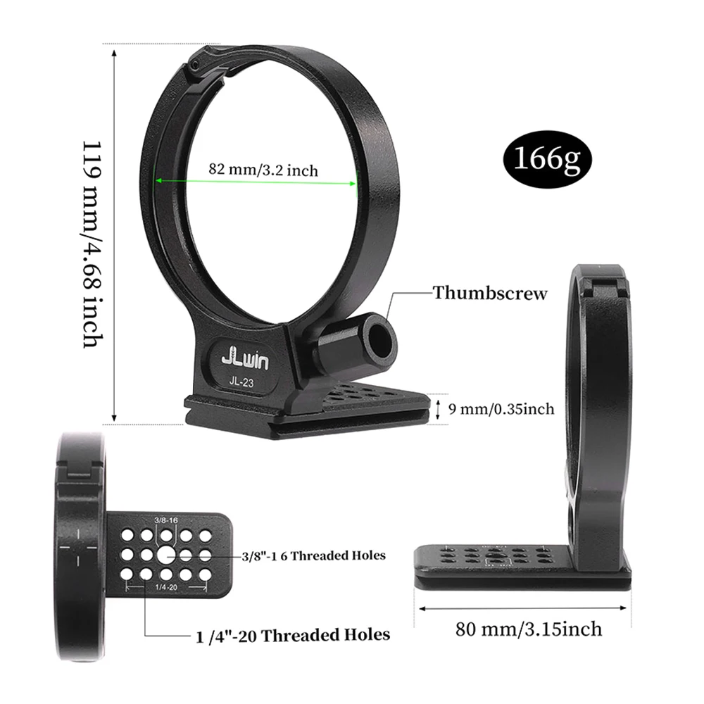 JLwin JL-23 82mm Tripod Mount Ring with 80mm Quick Release Plate 1/4in & 3/8in Holes for SIGMA 100-400mm/ 105mm F1.4DG HSM Lens