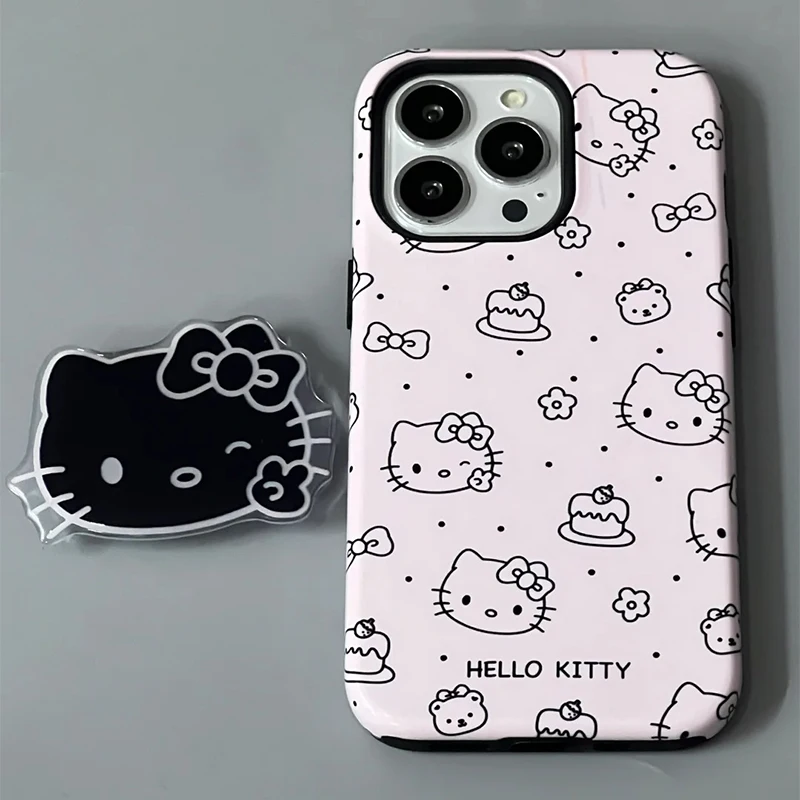 Hello Kitty Pink Case with Stand Cute Kawaii Phone Case Hello Kitty iPhone Case Cute Cartoon Anti-drop For iPhone 15,14,13,12