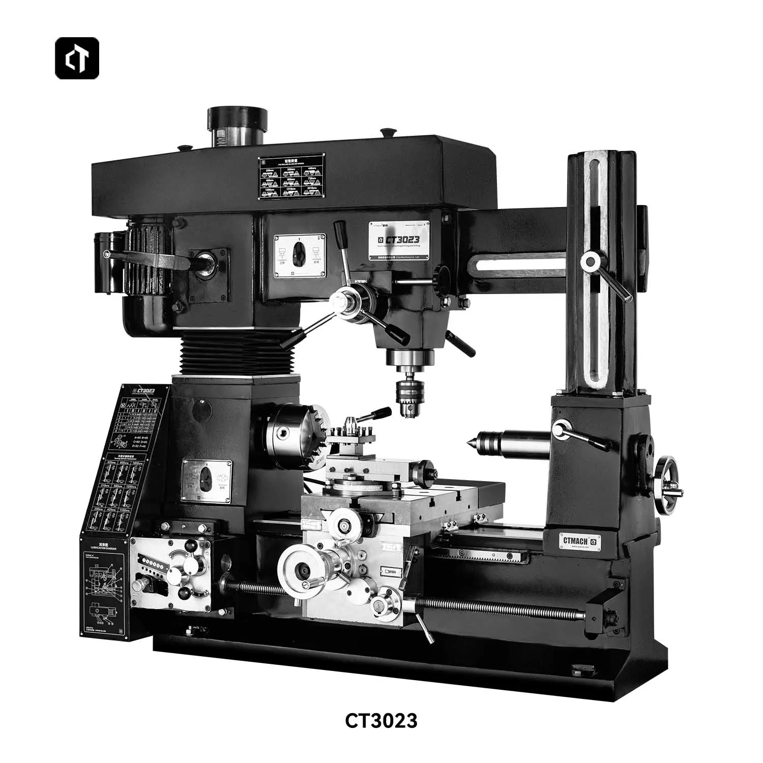 CT3023 Multi-Functional Milling Drilling Metal Lathe 3 in 1 Lathe Mill Drill Combo 750W Horizontal Bench Lathe Machine