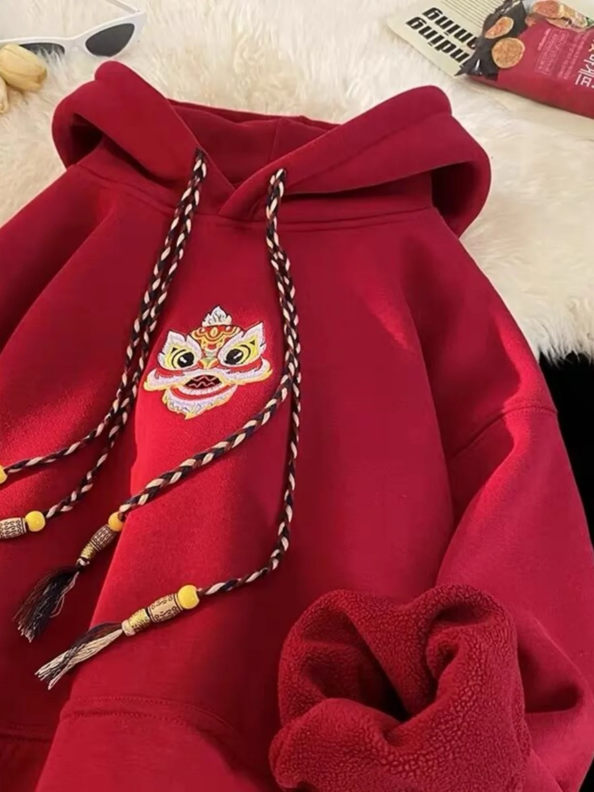 

Red Hooded Sweatirt Men's Retro Embroidery Loose Casual Sportswear Spring Autumn Sle American Trendy Brand Youth Leisure