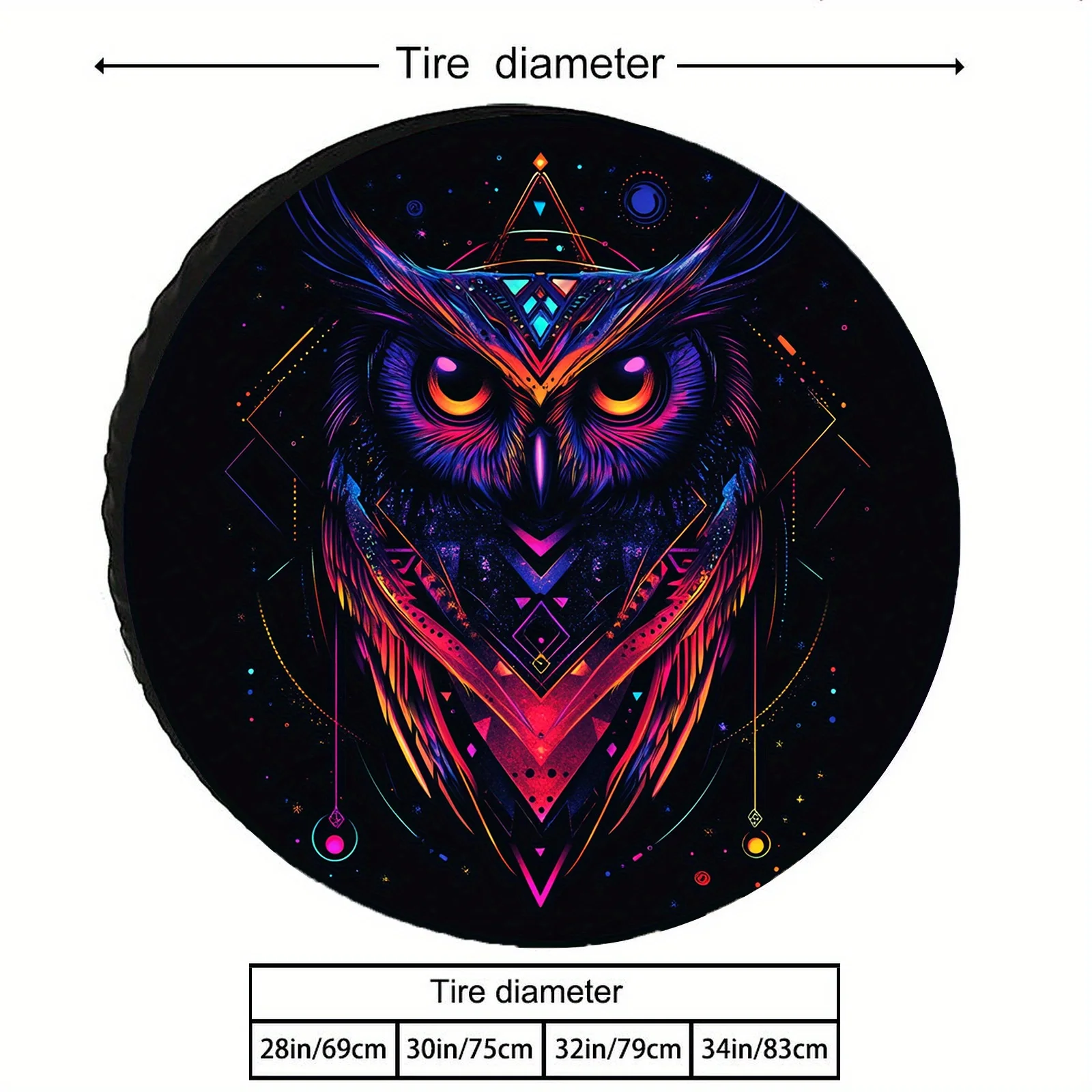 1pc High-Definition Neon Owl Tire Cover - Durable Protective Tire Protector For SUVs, RVs, And Travel Trailers | Artistic Owl De